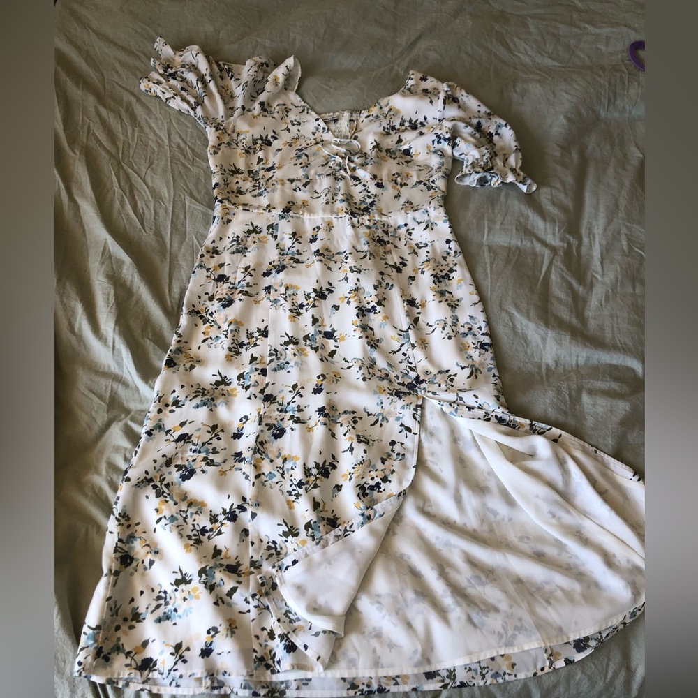 Abercrombie & Fitch Floral Midi Dress Large V-Neck Bow Slit